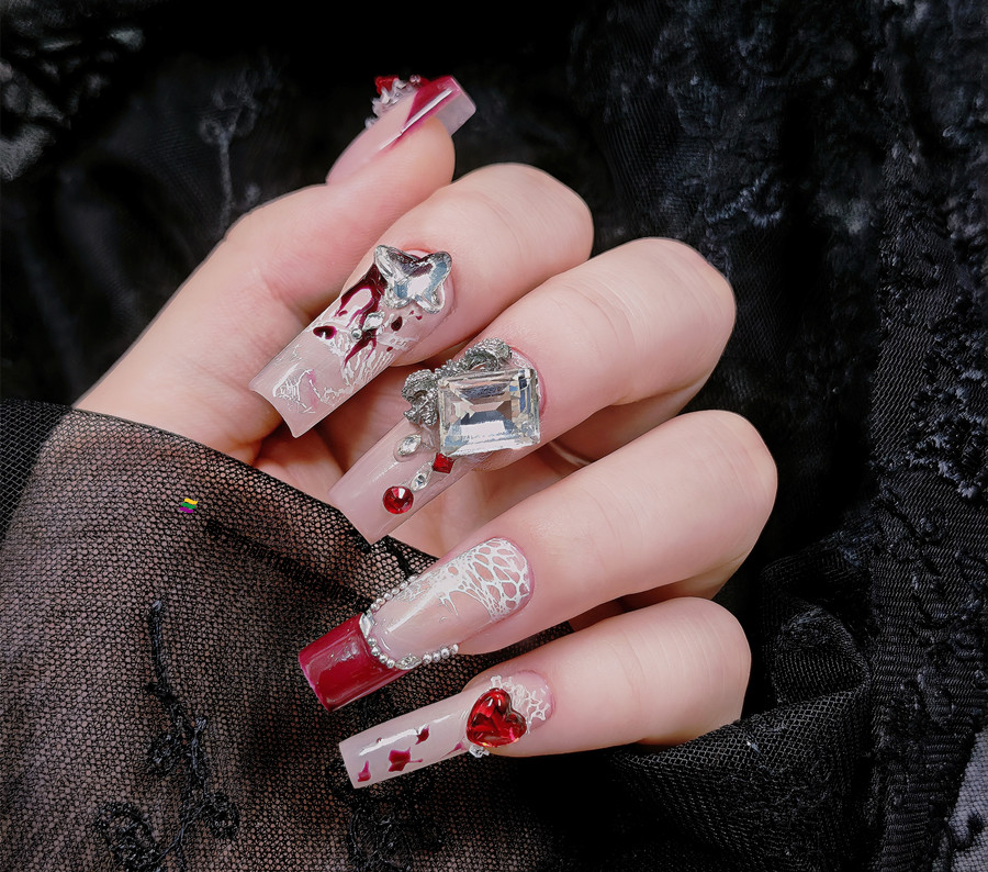 紅色蕾絲新年美甲，美甲從零開始學(xué)