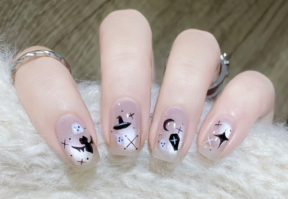 貓眼萬圣節(jié)美甲教程，廣西美甲師教學(xué)